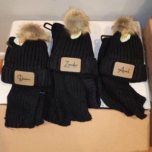 Personalized kids pom beanies and scarf